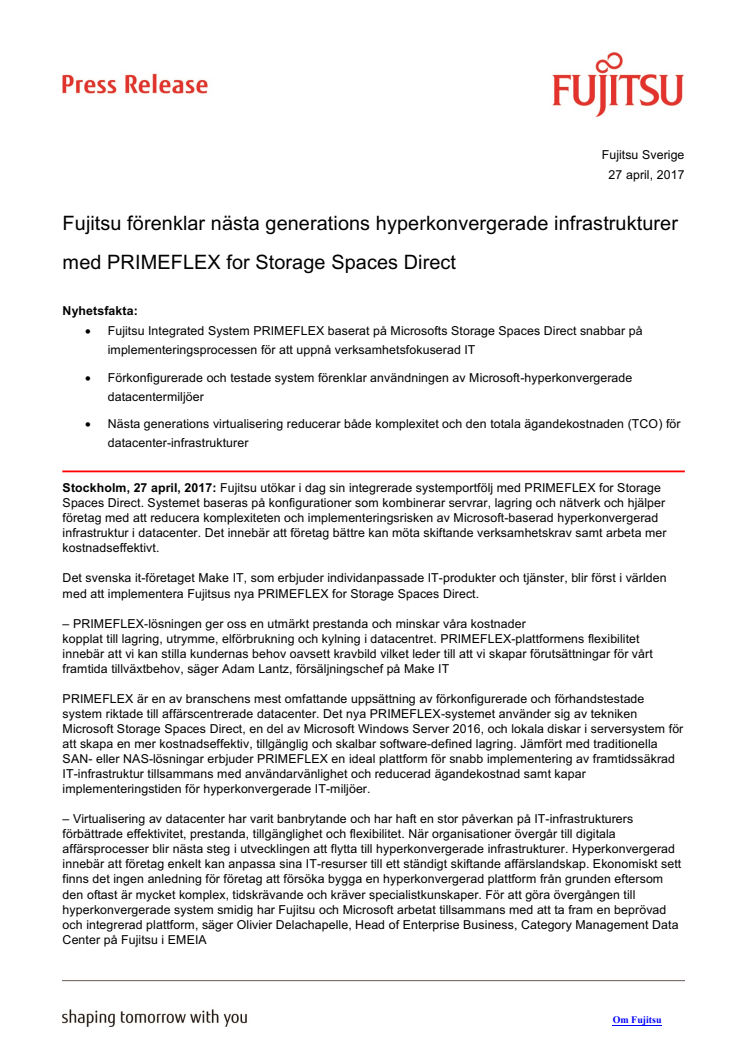 Fujitsu förenklar nästa generations hyperkonvergerade infrastrukturer med PRIMEFLEX for Storage Spaces Direct