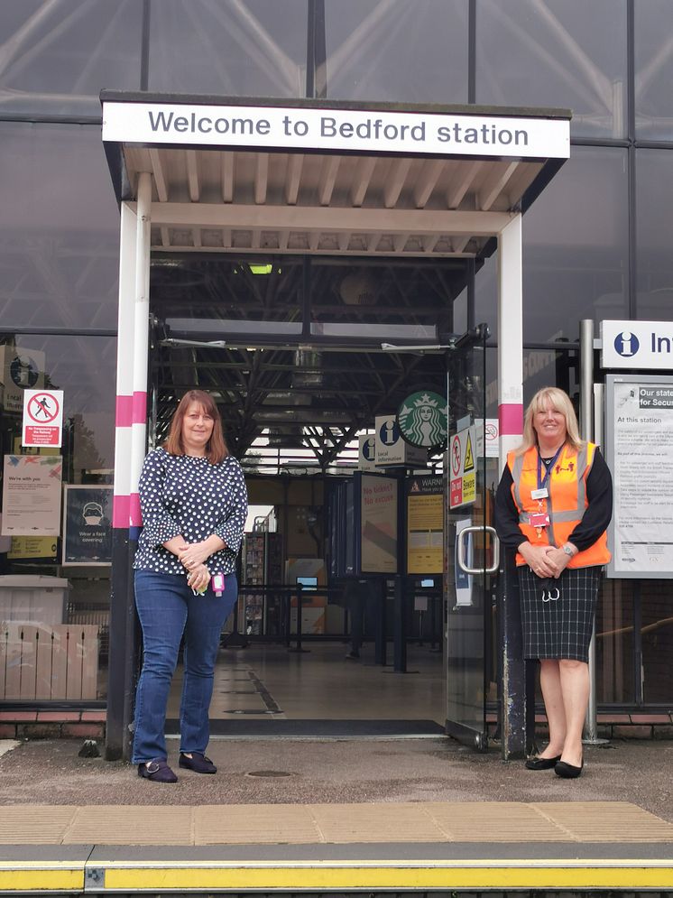 Sarah Broughton, Project Manager at Bedford Foodbank, with Bernie Lee, Bedford Station Manager