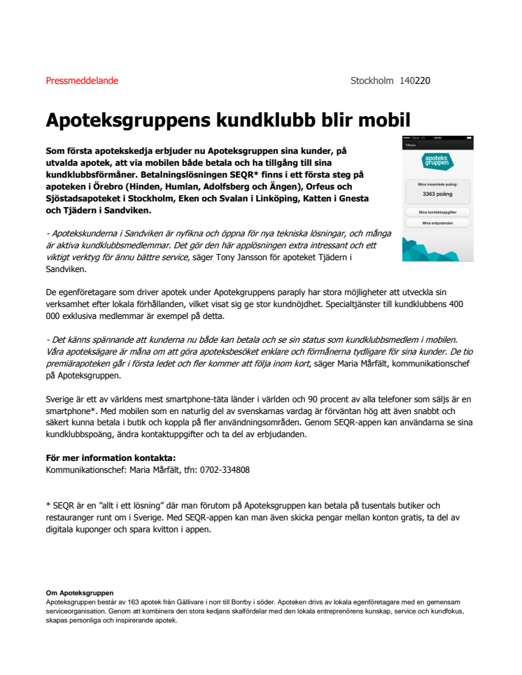 Apoteksgruppens kundklubb blir mobil