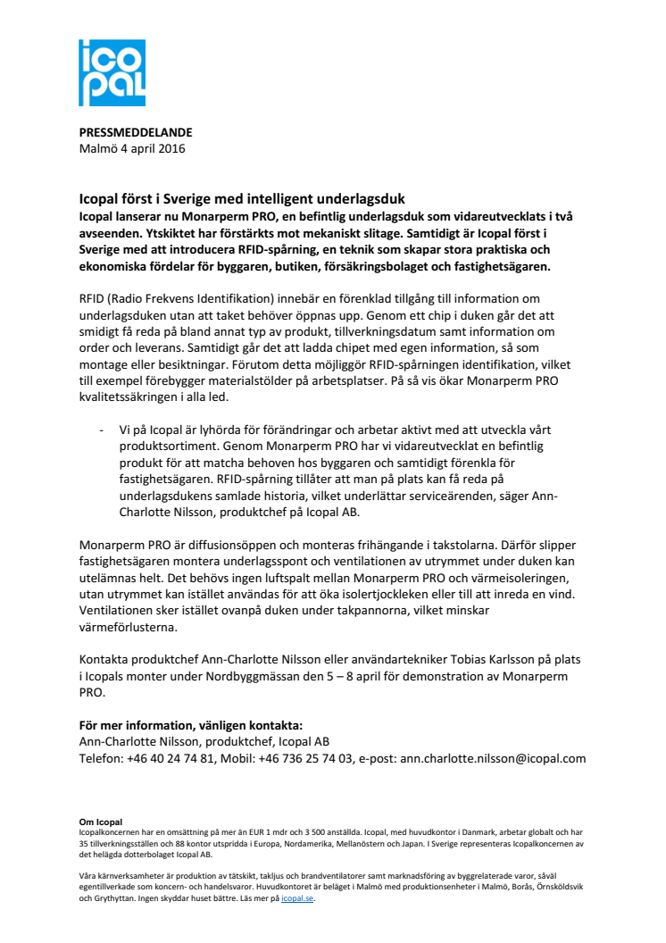 Icopal först i Sverige med intelligent underlagsduk