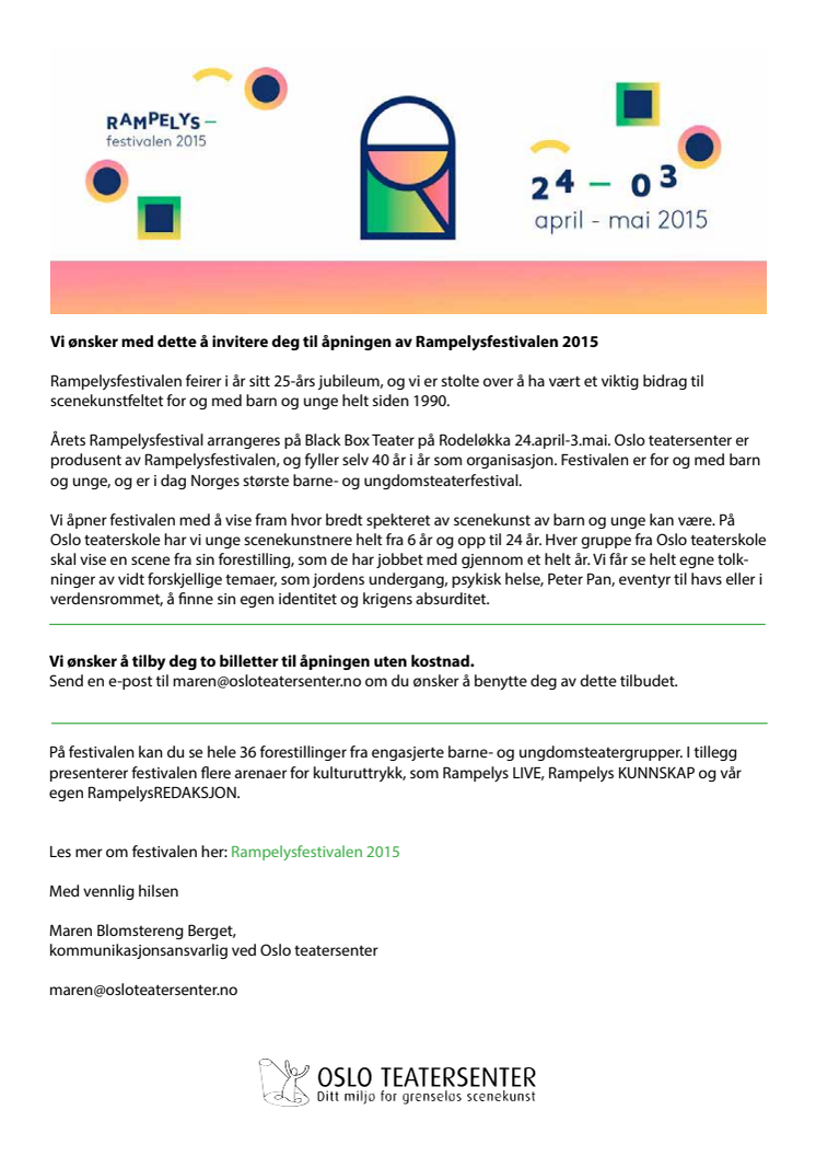 Invitasjon til Rampelysfestivalen 2015