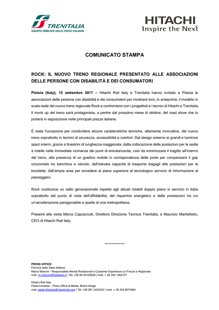 Rock: Il Nuovo Treno Regionale presentato alle Associazioni delle Persone con Disabilità e dei Consumatori