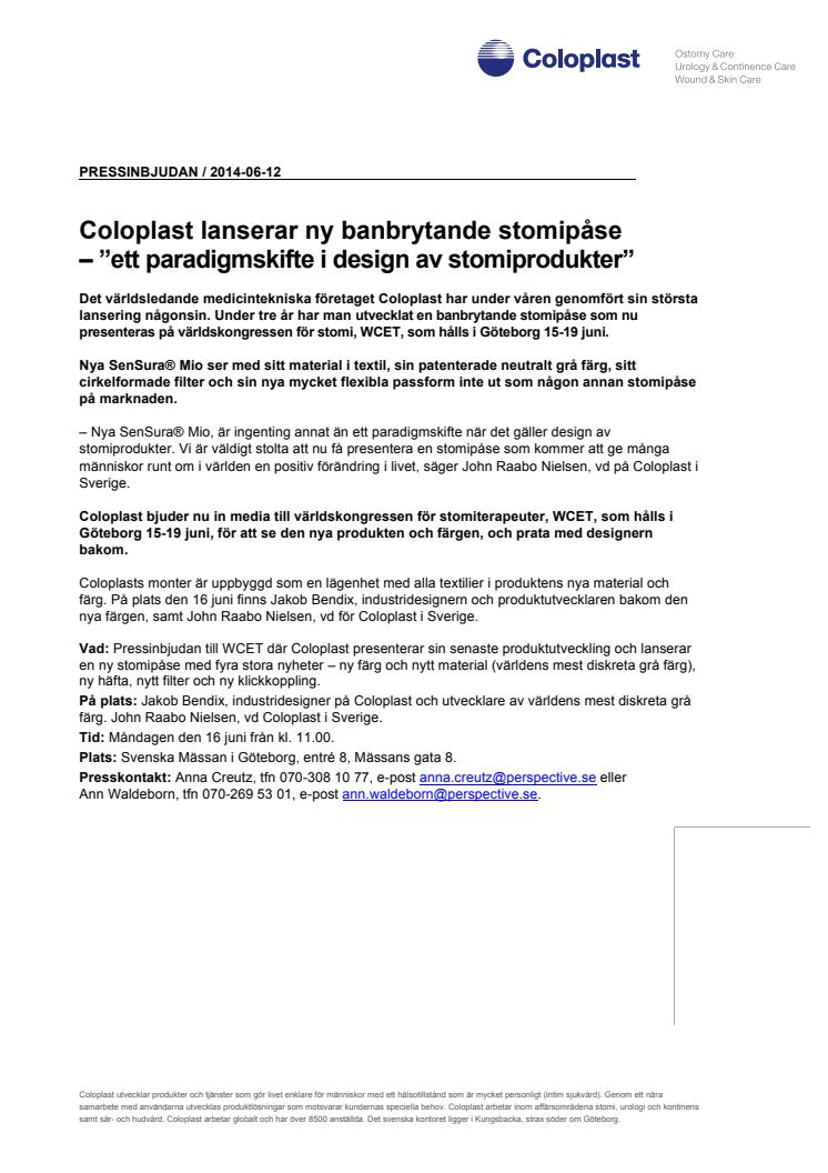 Pressinbjudan: Coloplast lanserar ny banbrytande stomipåse – ”ett paradigmskifte i design av stomiprodukter” 