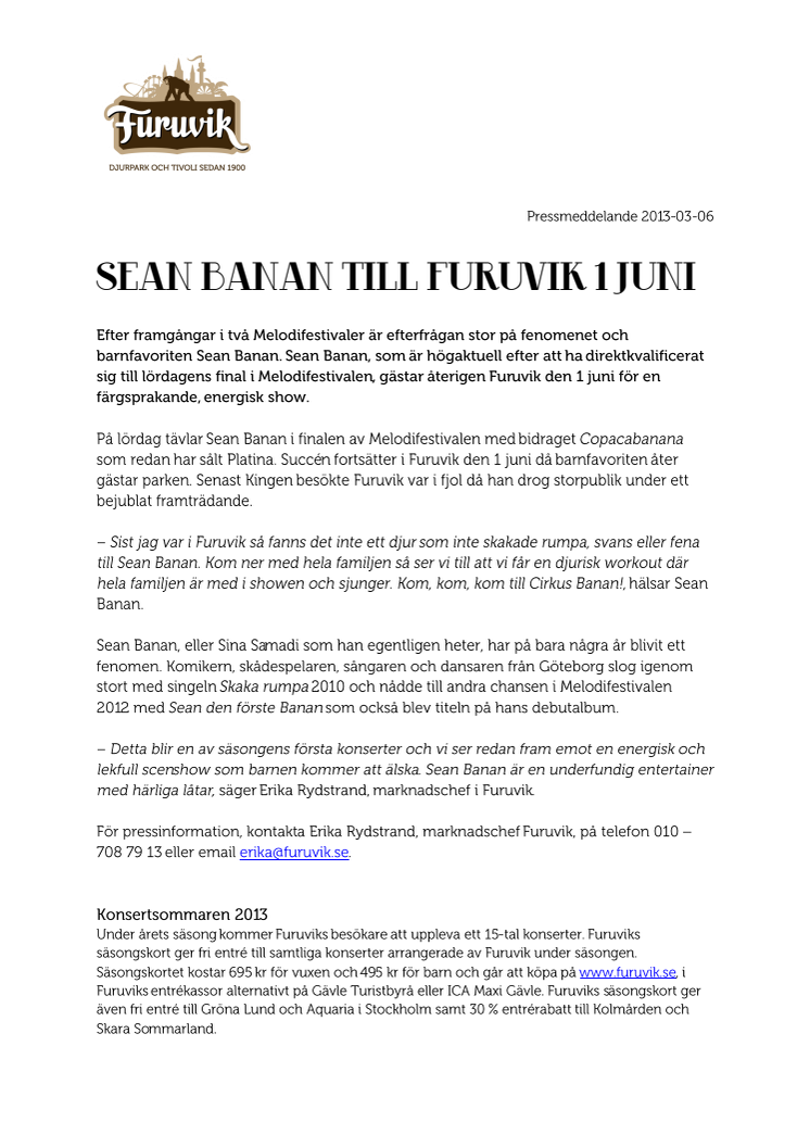 Sean Banan till Furuvik 1 Juni