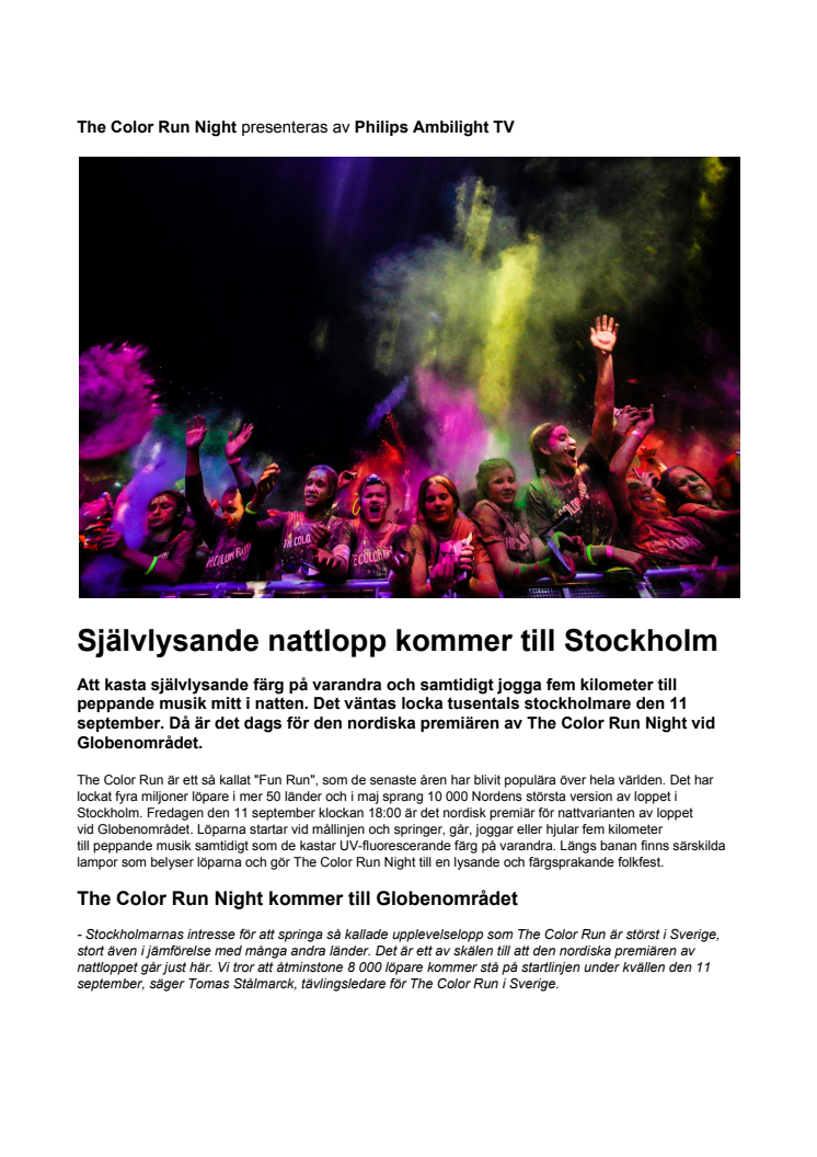 The Color Run Night kommer till Globenområdet