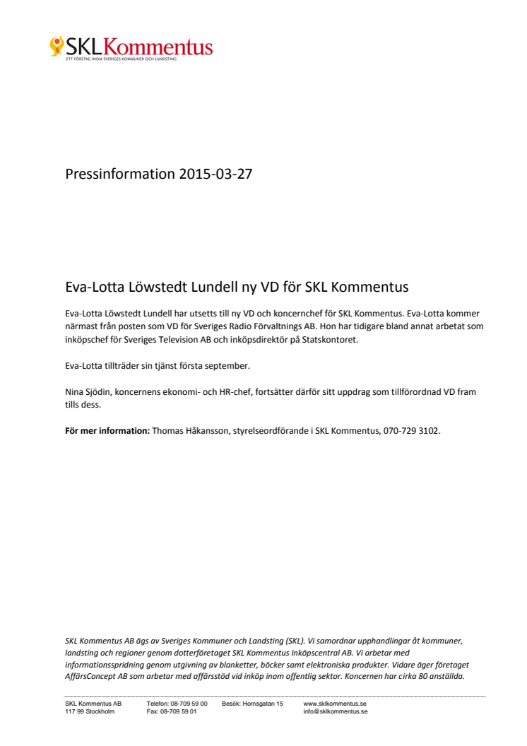 Eva-Lotta Löwstedt Lundell ny VD för SKL Kommentus