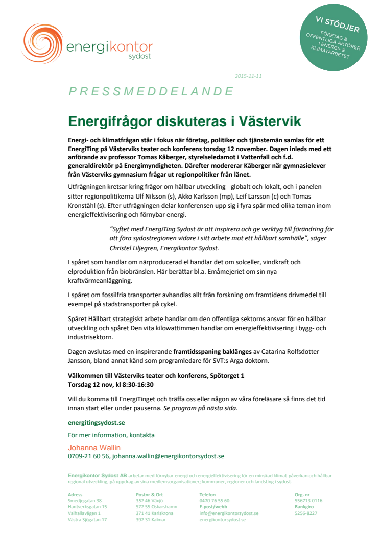 Energifrågor diskuteras i Västervik