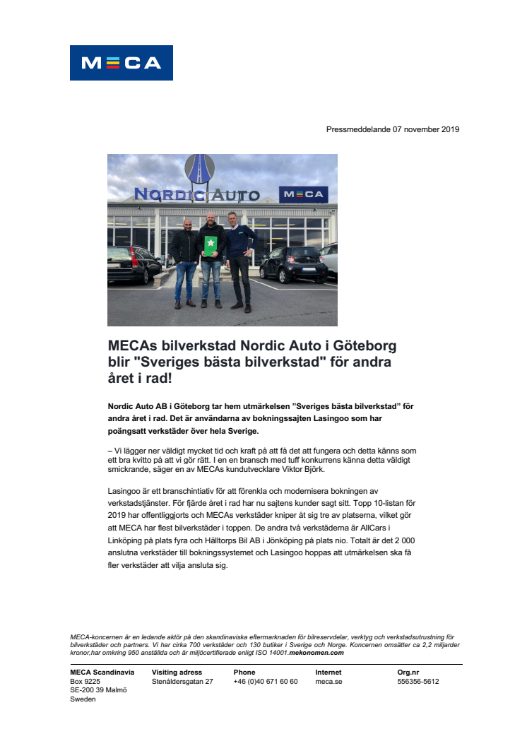MECA-verkstad utsedd till Sveriges bästa för andra året i rad!
