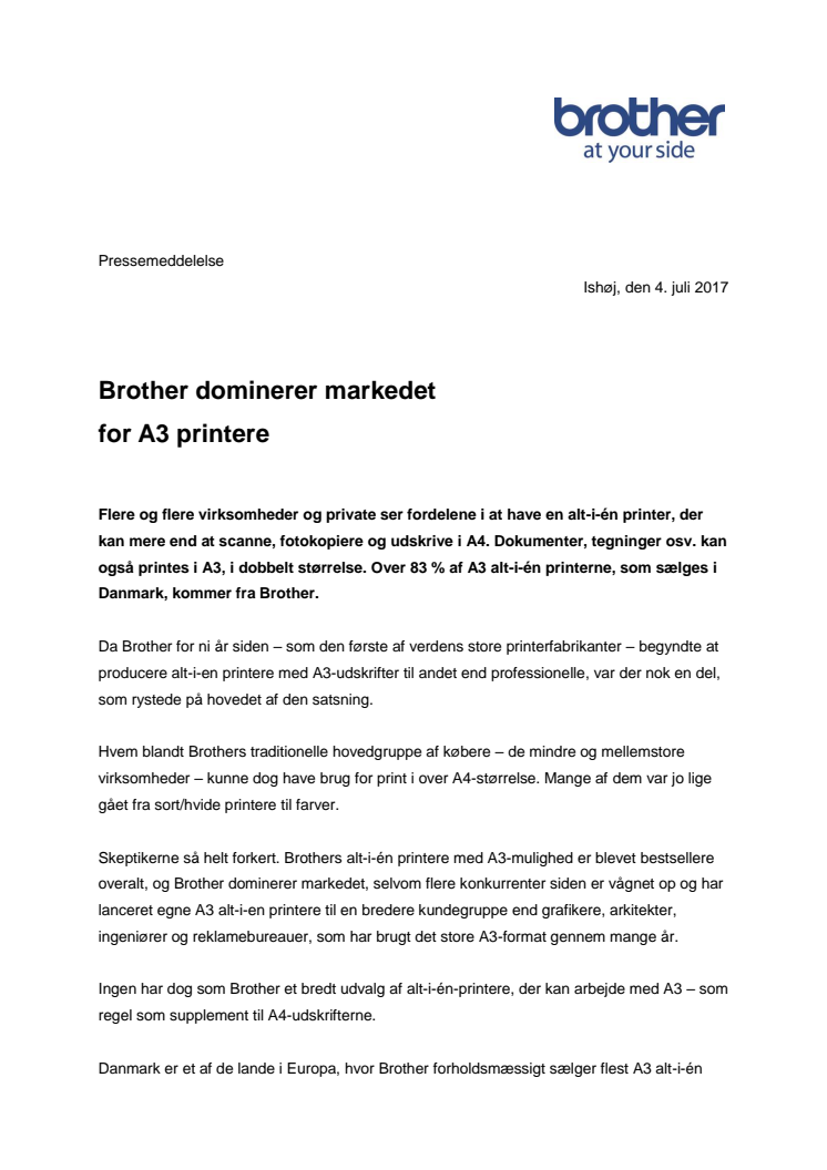 Brother dominerer markedet for A3 alt-i-én printere