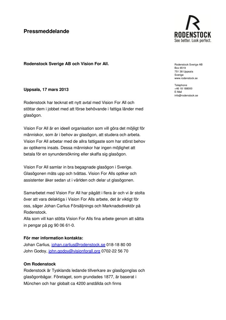 Rodenstock stödjer Vision For All