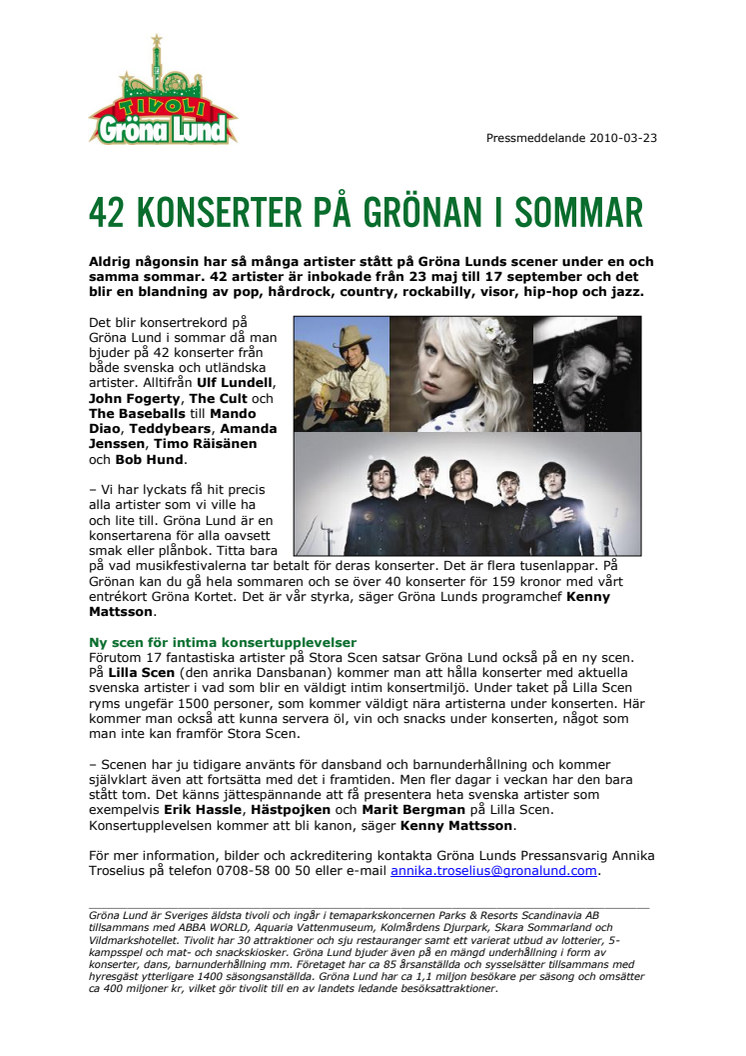 42 konserter på Grönan i sommar