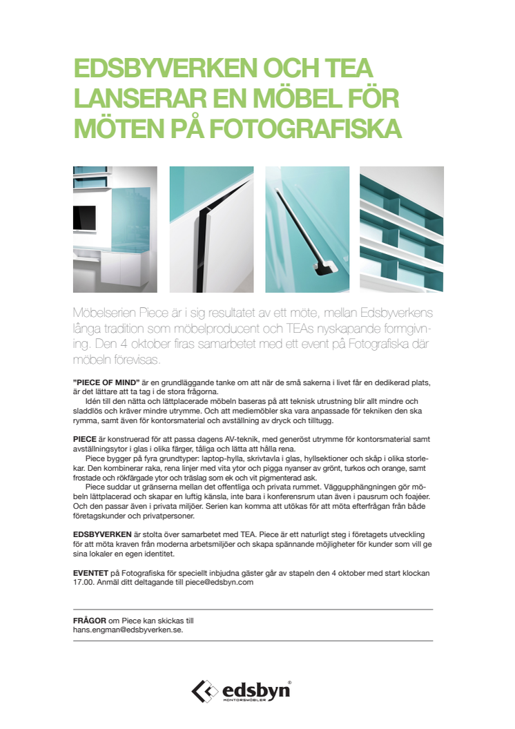 Edsbyverken och TEA lanserar en möbel för möten på Fotografiska