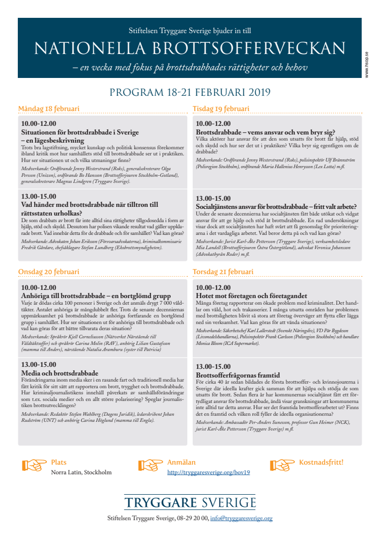 Program till Nationella Brottsofferveckan 2019