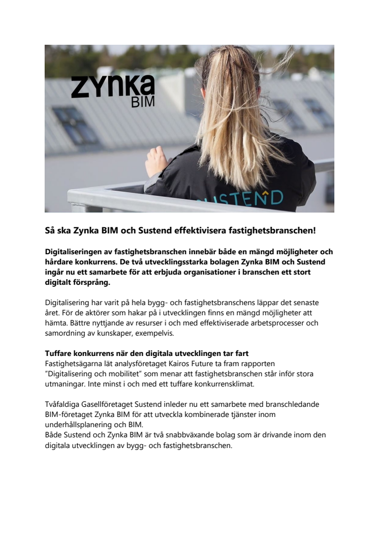 Så ska Zynka BIM och Sustend effektivisera fastighetsbranschen!