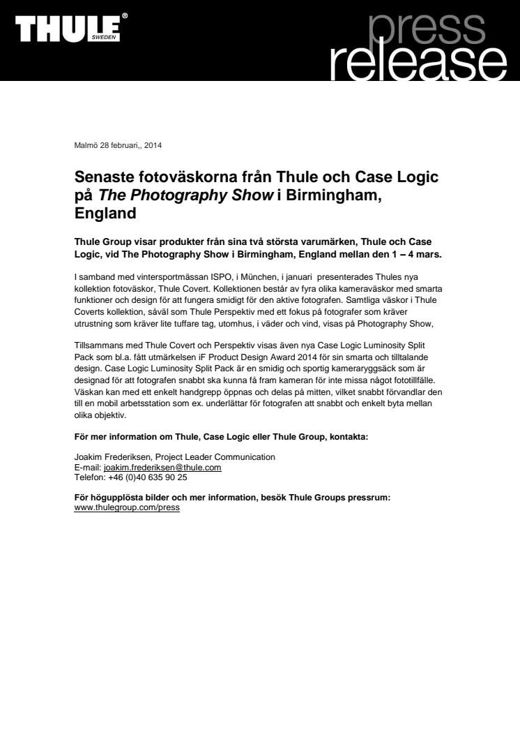 Senaste fotoväskorna från Thule och Case Logic på The Photography Show i Birmingham, England