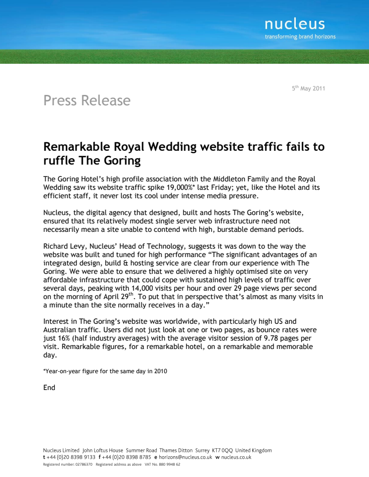 Remarkable Royal Wedding website traffic fails to ruffle The Goring