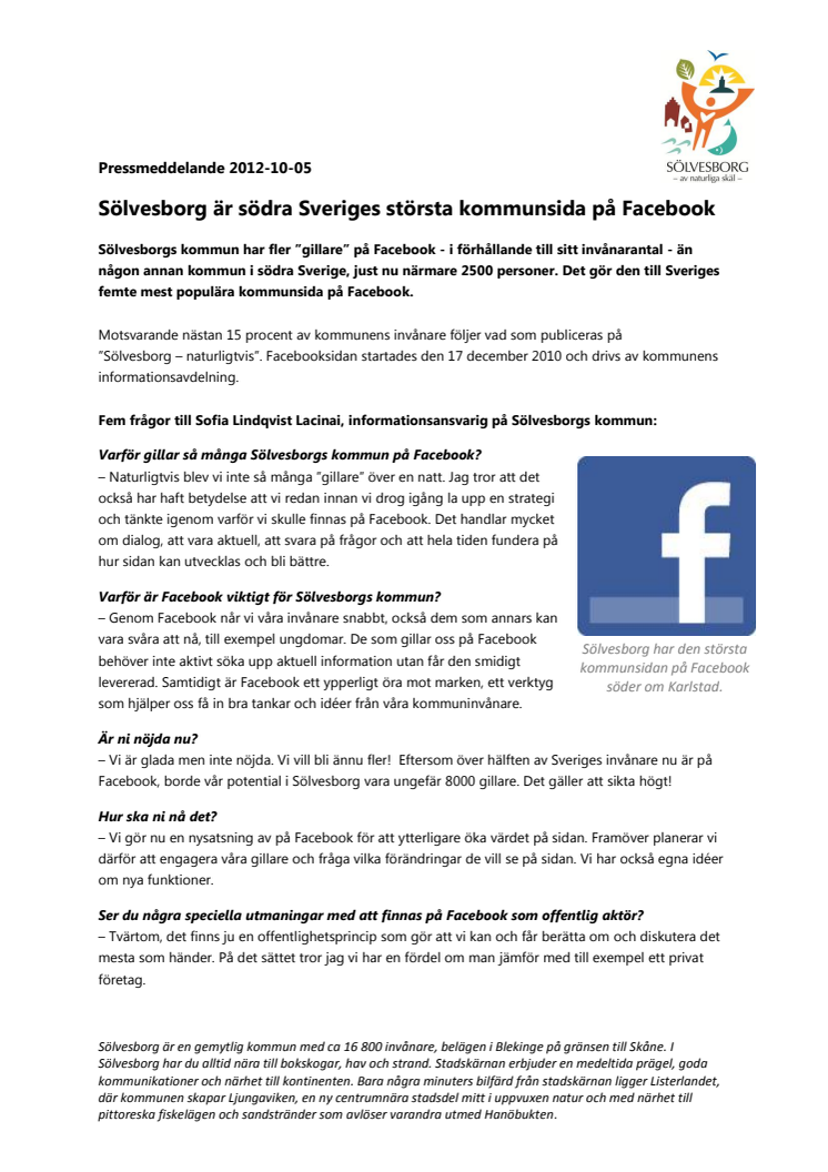 Sölvesborg är södra Sveriges största kommunsida på Facebook 