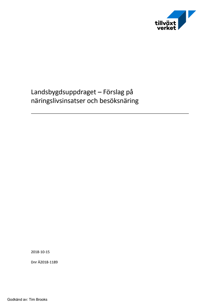 Landsbygdsuppdraget - Förslag på näringslivsinsatser och besöksnäring