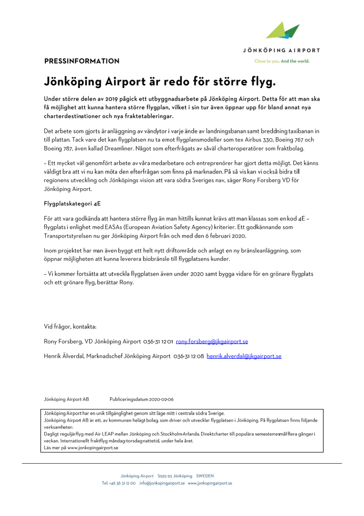 Jönköping Airport är redo för större flyg.