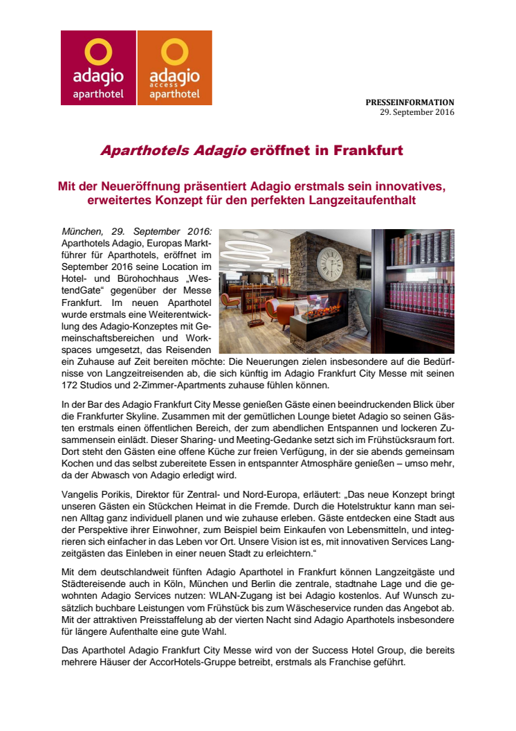 Aparthotels Adagio eröffnet in Frankfurt