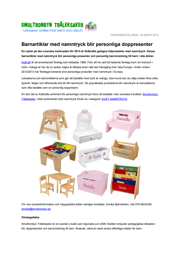Barnartiklar med namntryck blir personliga doppresenter