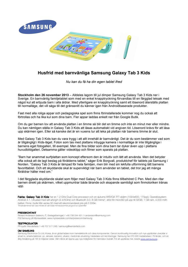Husfrid med barnvänliga Samsung Galaxy Tab 3 Kids 