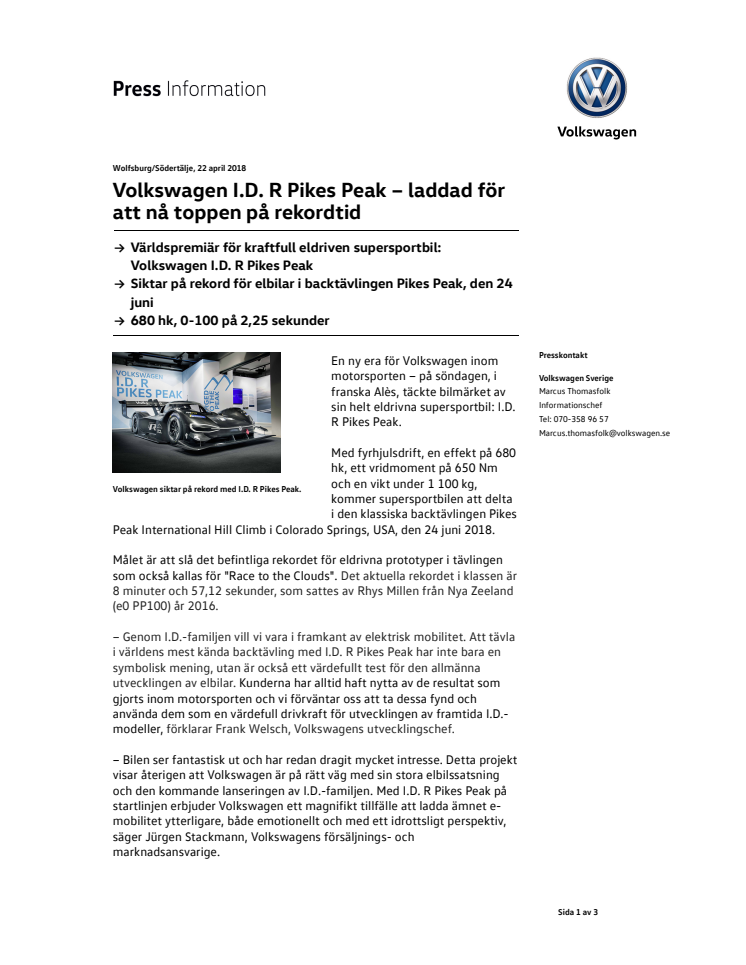 Volkswagen I.D. R Pikes Peak – laddad för att nå toppen på rekordtid