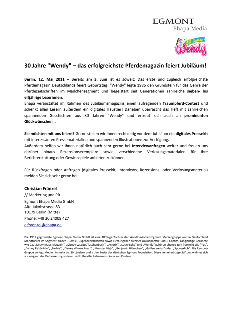 30 Jahre "Wendy" – das erfolgreichste Pferdemagazin feiert Jubiläum!