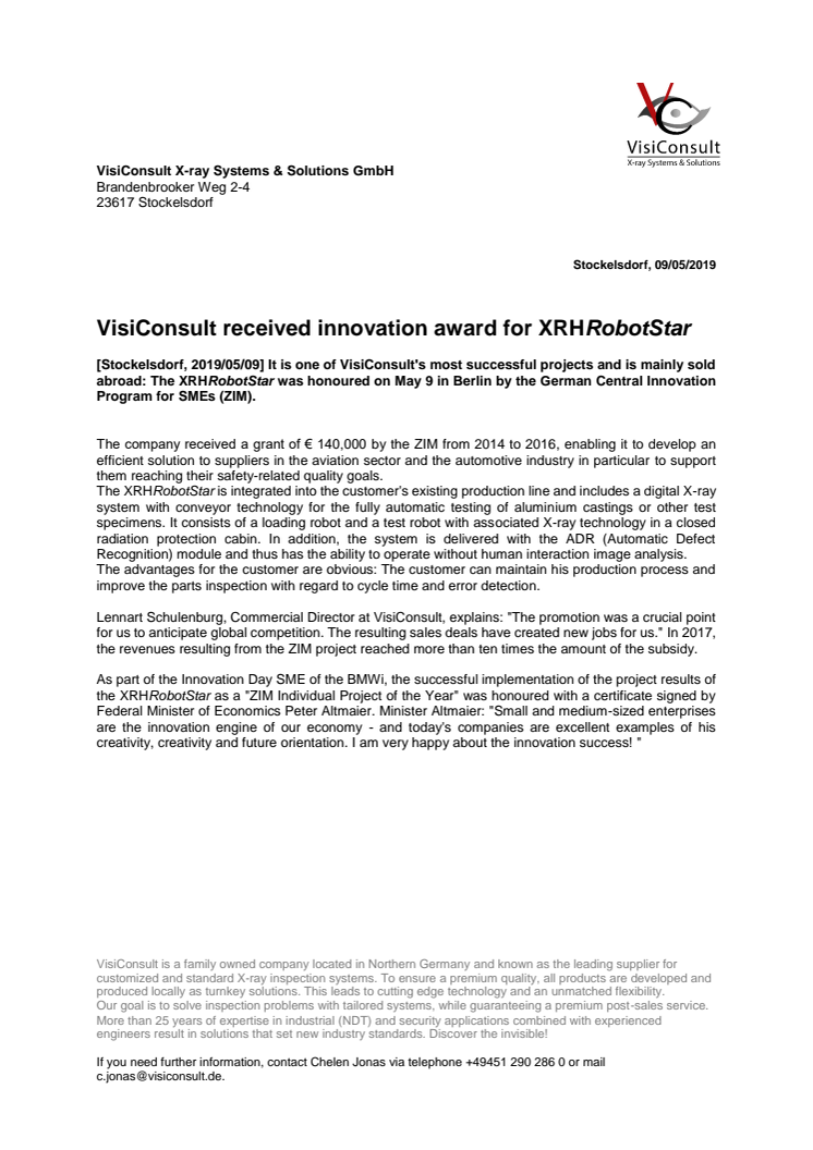 VisiConsult received innovation award for XRHRobotStar
