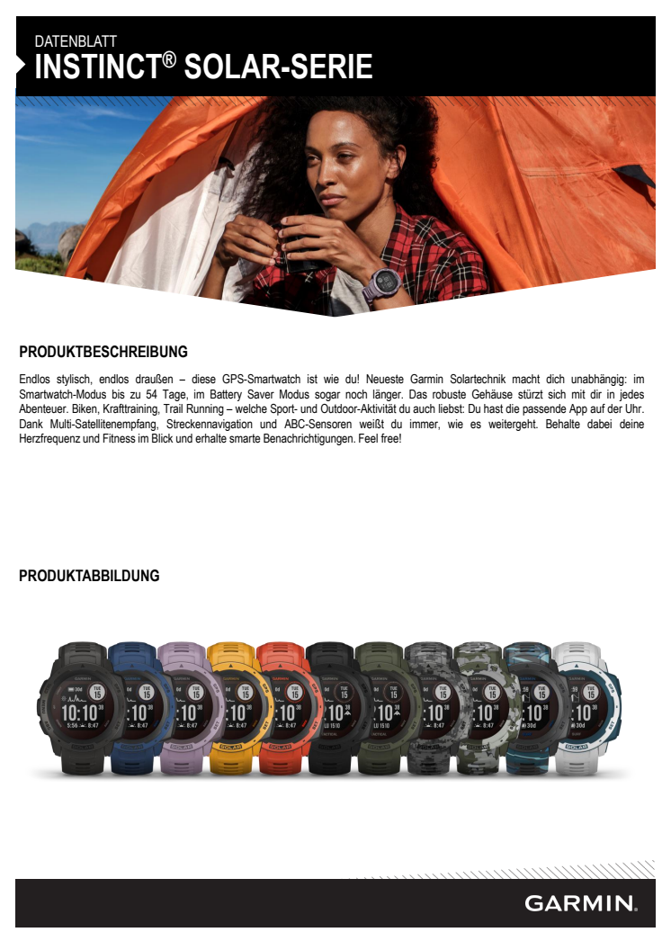 Garmin Datenblatt Instinct Solar-Serie