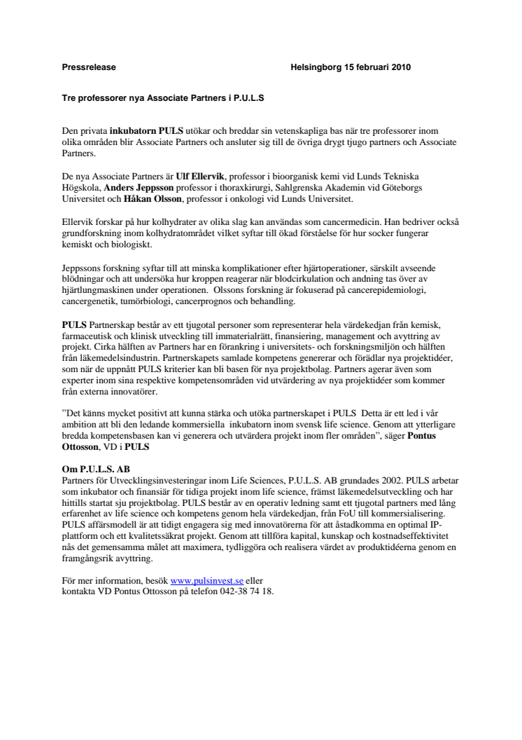 Tre professorer nya Associate Partners i P.U.L.S  