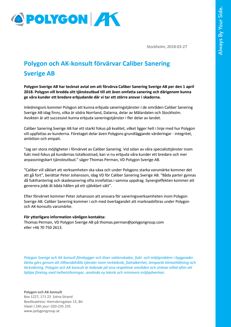 Polygon och AK-konsult förvärvar Caliber Sanering Sverige AB