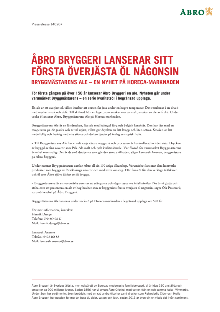 Åbro Bryggeri lanserar sitt första överjästa öl någonsin