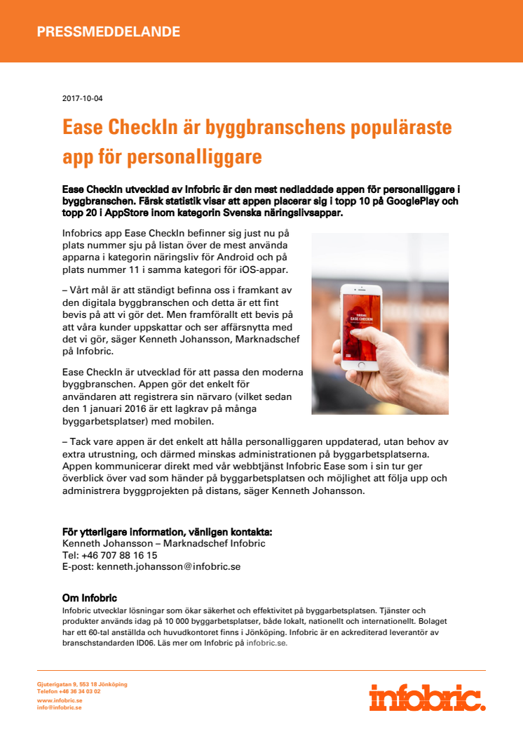 Ease CheckIn är byggbranschens populäraste app för personalliggare