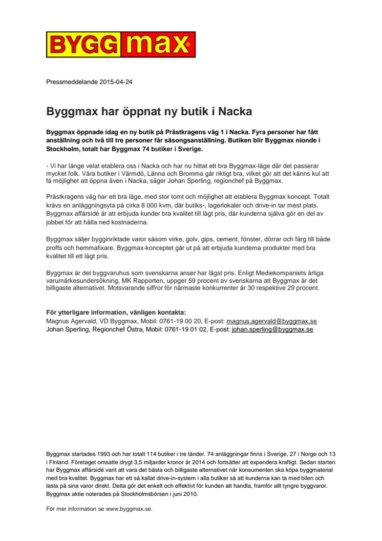Byggmax har öppnat ny butik i Nacka