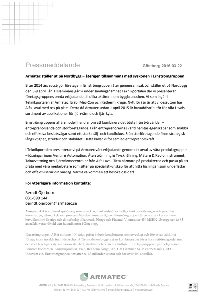 Armatec ställer ut på Nordbygg – återigen tillsammans med syskonen i Ernströmgruppen