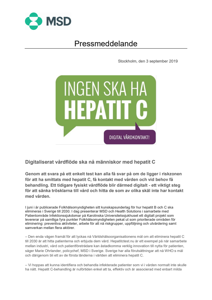Digitaliserat vårdflöde ska nå människor med hepatit C