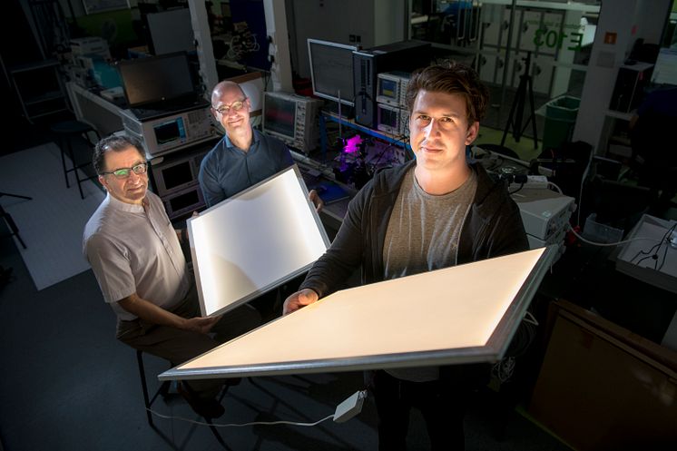 From l-r: Professor Zabih Ghassemlooy and Dr Andrew Burton of Northumbria University and Dr Paul Haigh of UCL