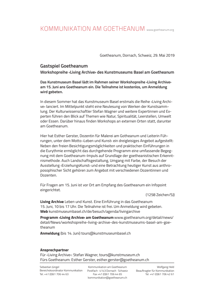 Gastspiel Goetheanum. ​Workshopreihe ‹Living Archive› des Kunstmuseums Basel am Goetheanum