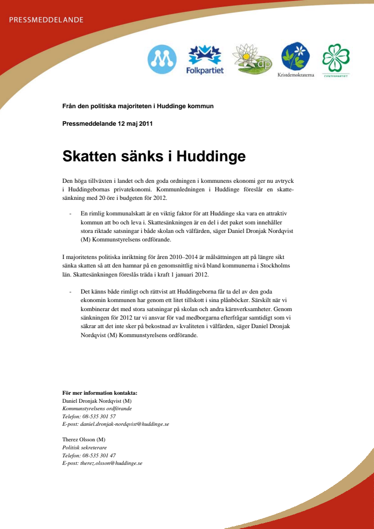 Skatten sänks i Huddinge