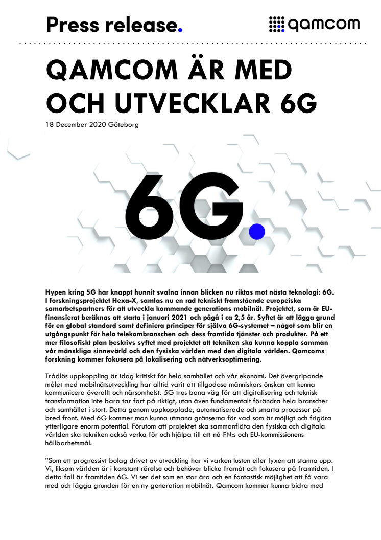 Qamcom är med och utvecklar 6G