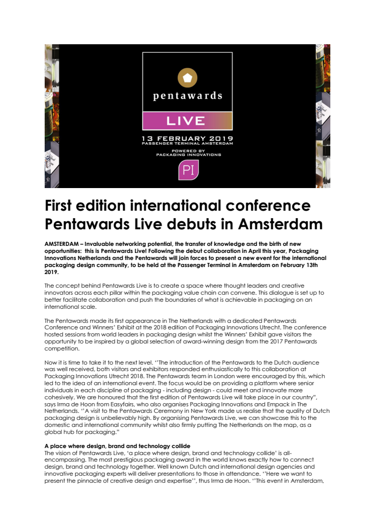 First edition international conference Pentawards Live debuts in Amsterdam!
