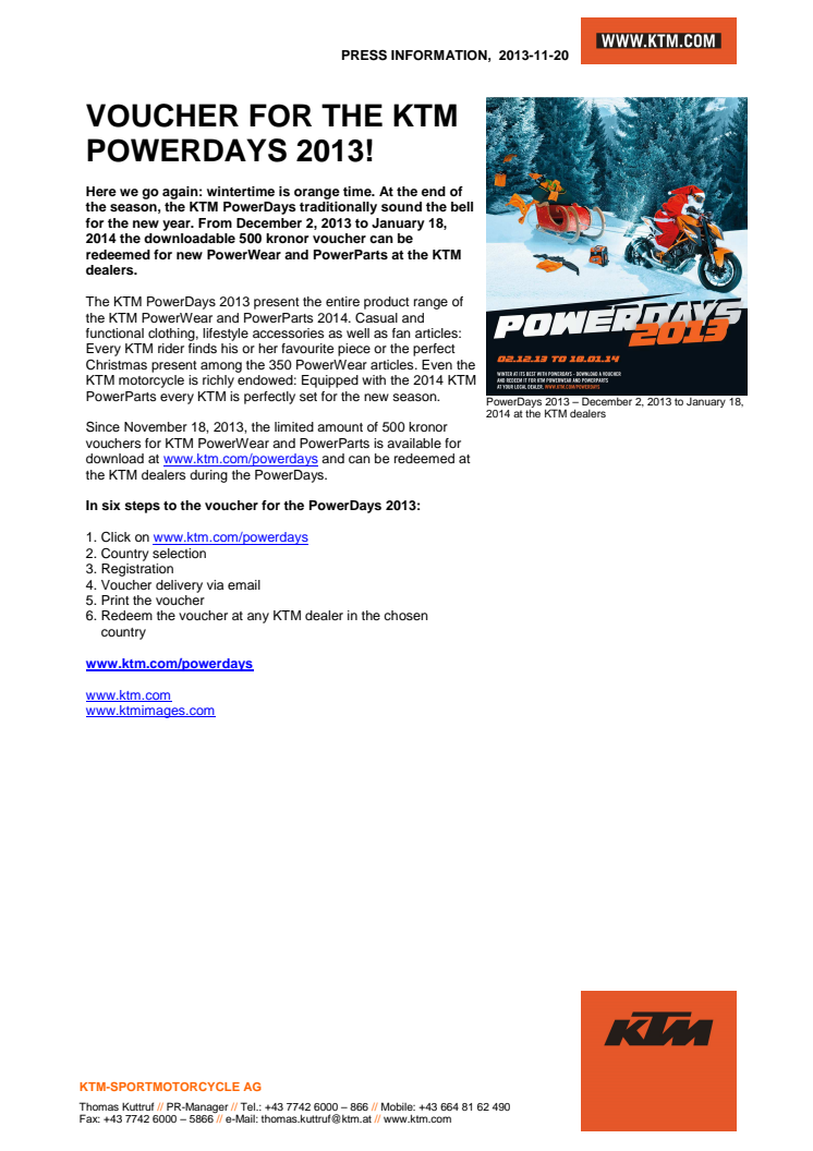 VOUCHER FOR THE KTM POWERDAYS 2013!