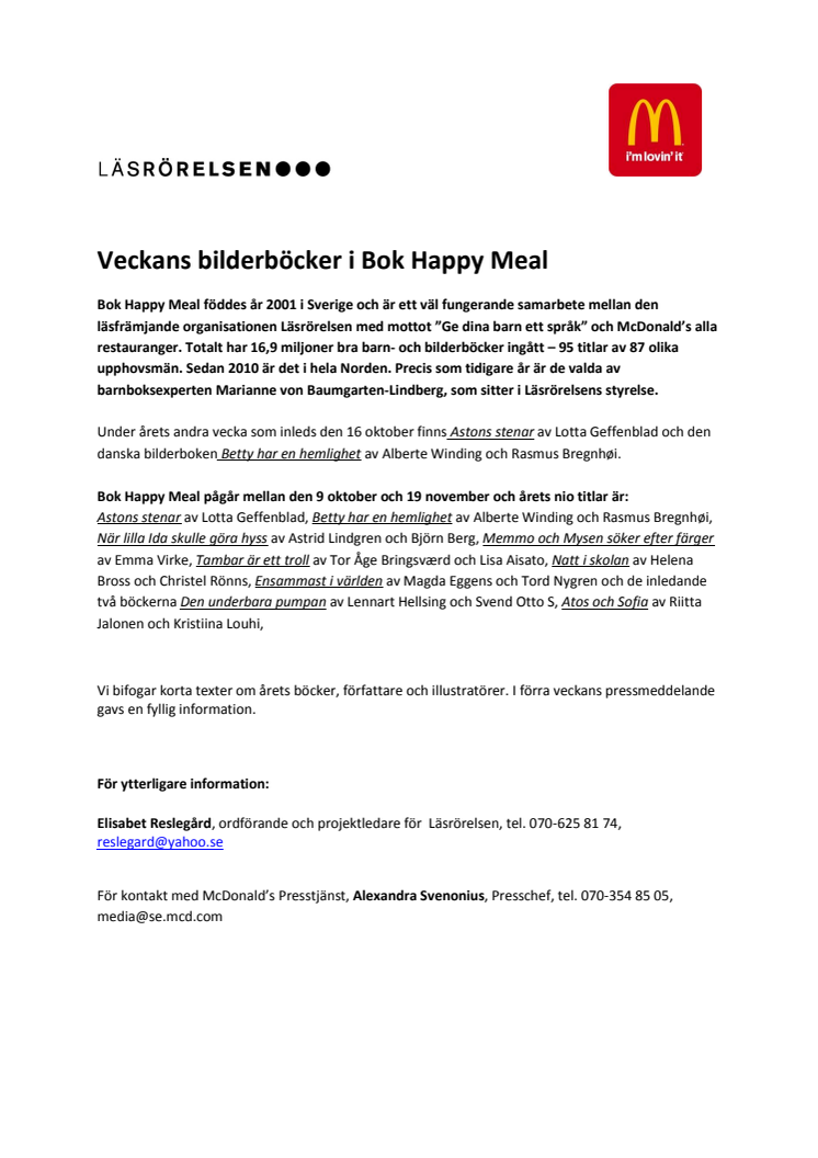 Veckans bilderböcker i Bok Happy Meal 