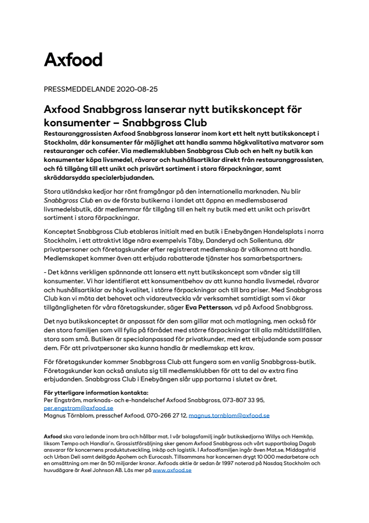 Axfood Snabbgross lanserar nytt butikskoncept för konsumenter – Snabbgross Club