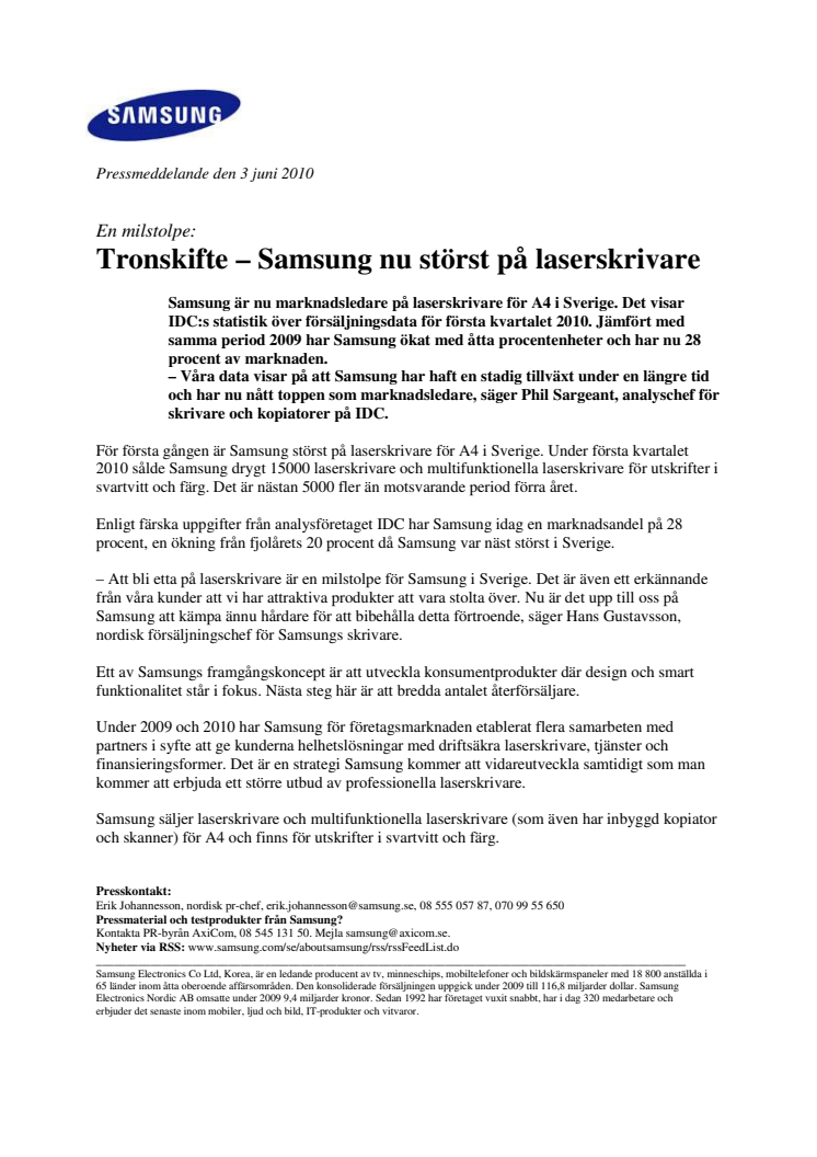 Tronskifte – Samsung nu störst på laserskrivare