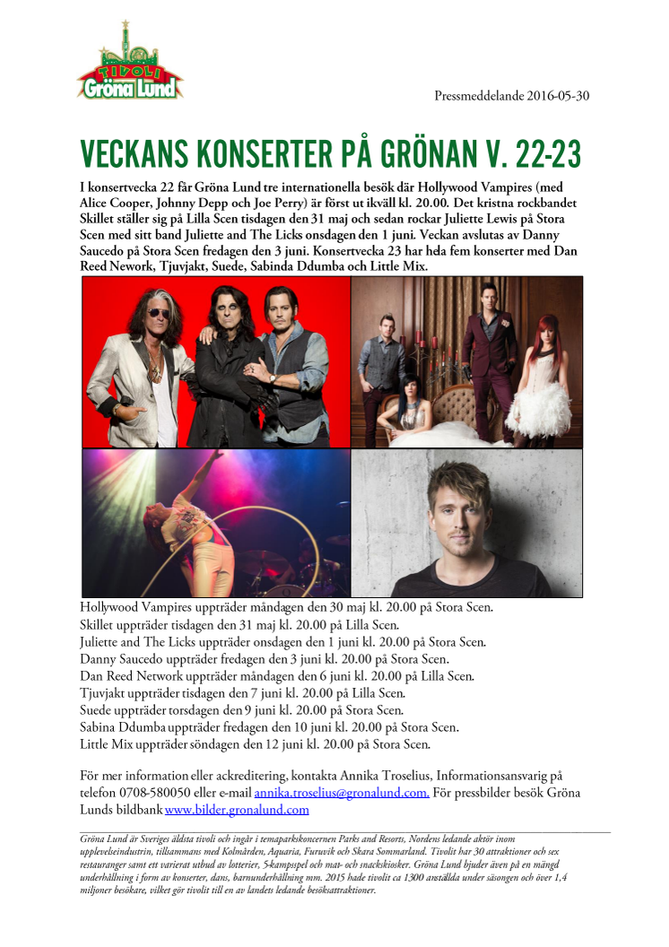 Veckans konserter på Grönan V. 22-23