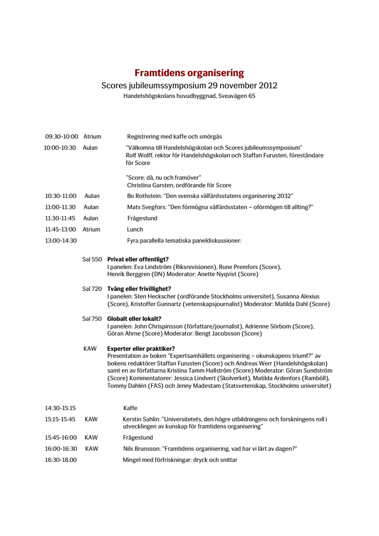 Framtidens organisering - heldagssymposium med SCORE