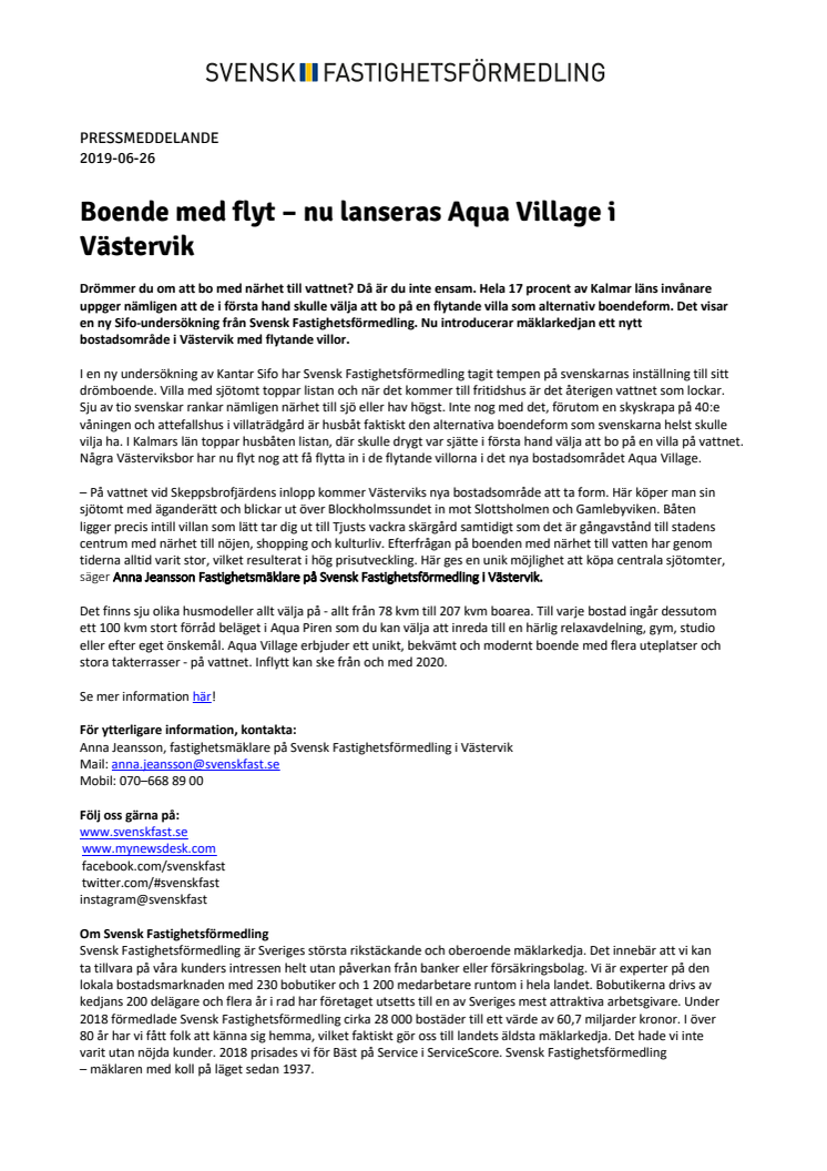 Boende med flyt – nu lanseras Aqua Village i Västervik 