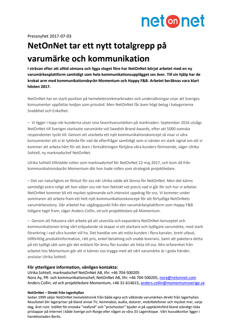 NetOnNet tar ett nytt totalgrepp på varumärke och kommunikation